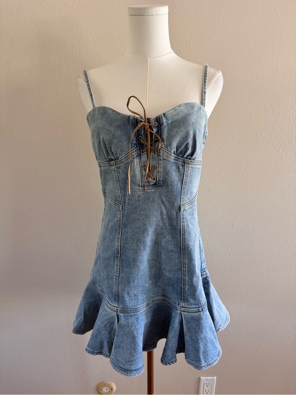 Y2K Denim Lace-Up Mini Dress
